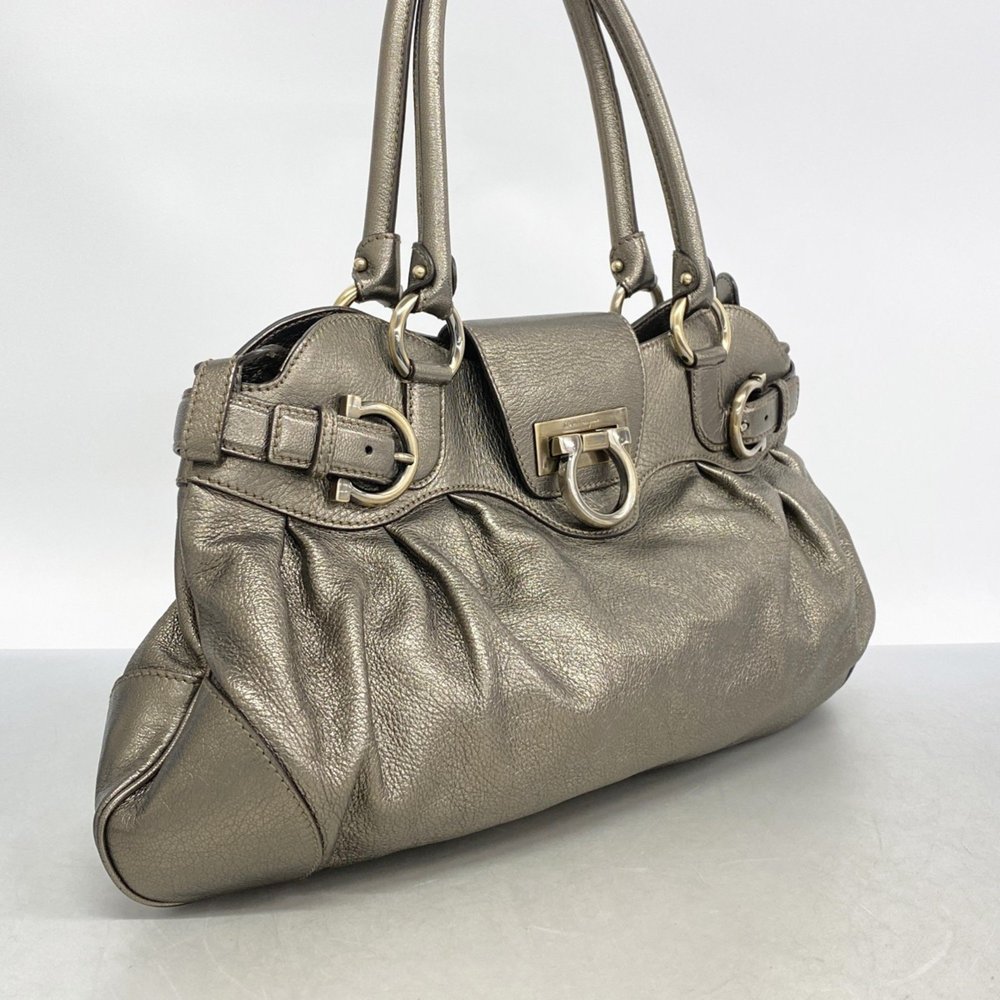 Salvatore Ferragamo Shoulder Bag Gancini Leather Bronze Women's - Picture 2 of 10